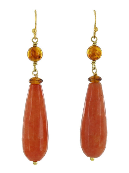 FACETED JADE FRENCH WIRES / ORANGE