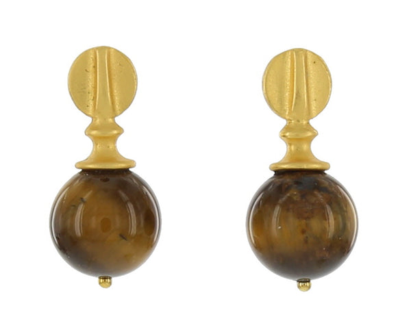 GOLD POST TOP WITH STONE SPHERE / TIGER EYE