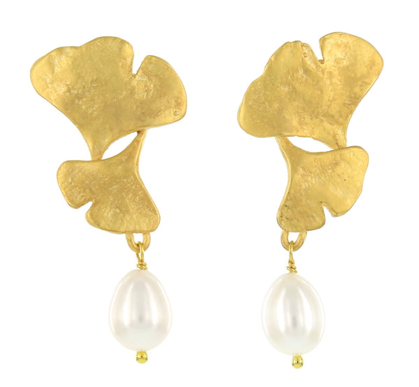 DOUBLE GINGKO WITH PEARL DROP