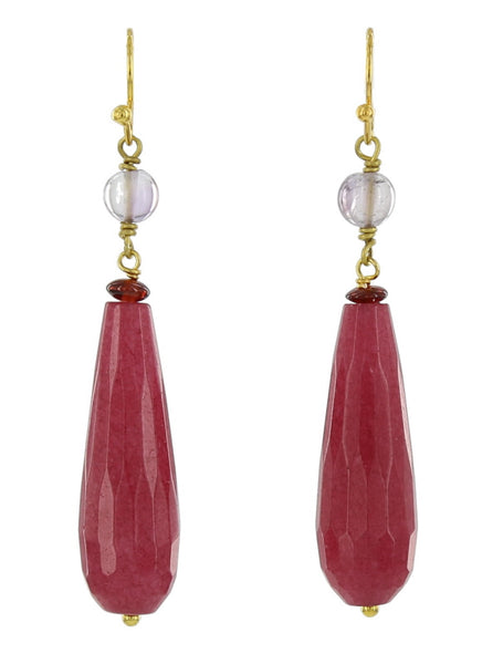 FACETED JADE FRENCH WIRE / RED
