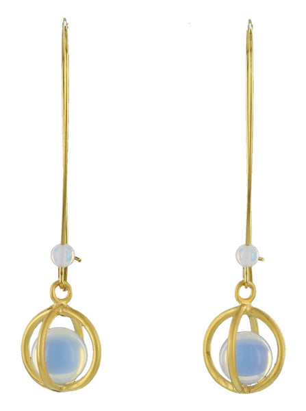 LARGE CAGE KIDNEY WIRE / GOLD  / OPALITE