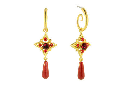 SPIRAL HOOPS WITH STAR DROPS / RED HOWLITE