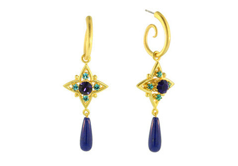 SPIRAL HOOPS WITH STAR DROPS / LAPIS