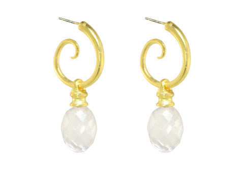 SPIRAL HOOPS WITH ROCK CRYSTAL DROPS